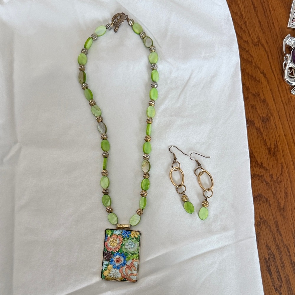 Green Beaded Necklace and Earring Set